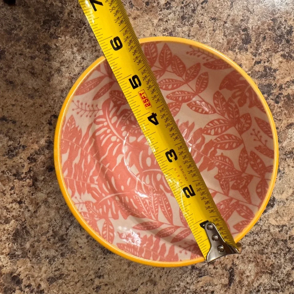 Yellow Botanical Spring Serving Bowl‎ Cottagecore Kitchen Decor 6in Ceramic